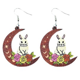 Zhang shine Creative Easter Earrings Mushroom Shape Wood Dangle Earrings for Women Cute Cartoon Moon Rabbit Bunny Earrings Easter Jewelry Gifts