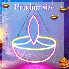 Glooglitter Diwali Neon Sign Festival Oil Lamp Shape LED Light Signs Backdrop Decorations for Home Neon Signs for Wall Room Bedroom Decor(Oil Lamp)