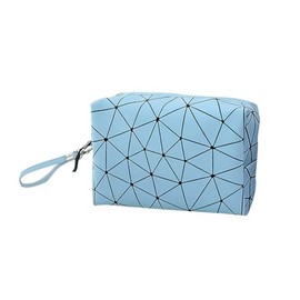 Diamond Pattern Makeup Bags Pouch PU Leather Cosmetic Bag Make Up Bags Makeup Brush Bags Travel Waterproof Toiletry Bags Vanity Bag Blue