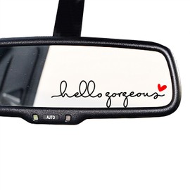 2 x Hello Gorgeous Rearview Mirror Vinyl Decal, Hello Gorgeous Decal, Water Bottle Self-Care Stickers, Rear View Mirror Decor, Laptop Affirmation Sticker (Black+Red Heart)