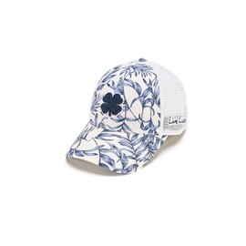 Black Clover Standard Island Luck 31 Adjustable Hat, Whtie/Navy Blue Tropical Hat/3D Navy Clover