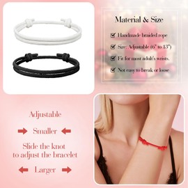 2 Pieces Matching Couple Bracelets for Anniversary Gifts Good Luck Bracelet for Vows of Eternal Love Long Distance Relationship Bracelet for Boyfriend Girlfriend (white and black)