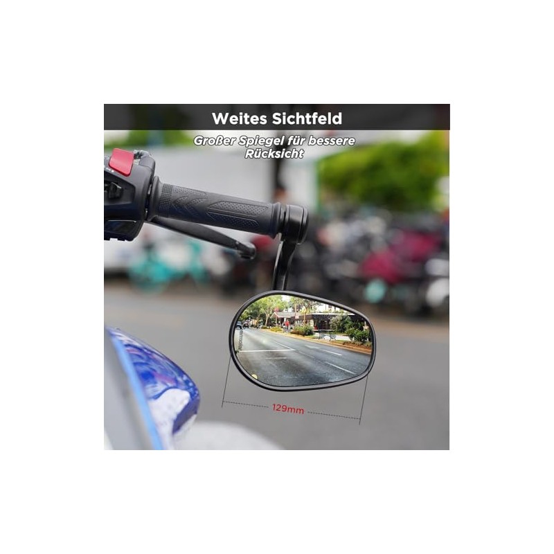 evermotor Motorcycle Handlebar End Mirrors E-Approved E24 360° Adjustable M6