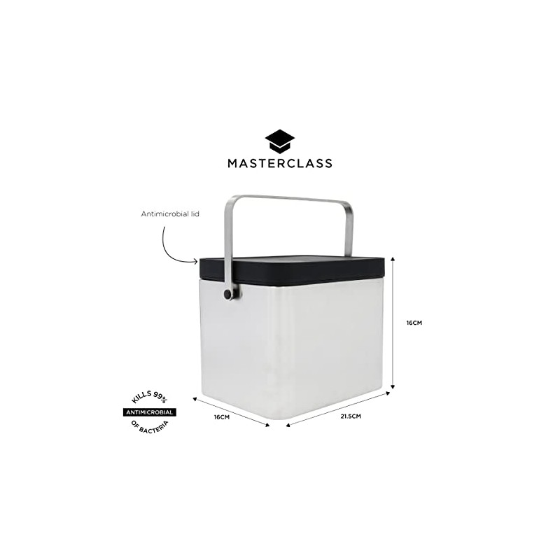 MasterClass Stainless Steel Compost Bin with Antimicrobial Lid