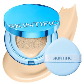 SKINTIFIC Base Cushion Velvet Matte, Polvo Ultra Cover Azul, control de grasa por 12 horas, ligera, de larga duración, resistente al agua, maquillaje 