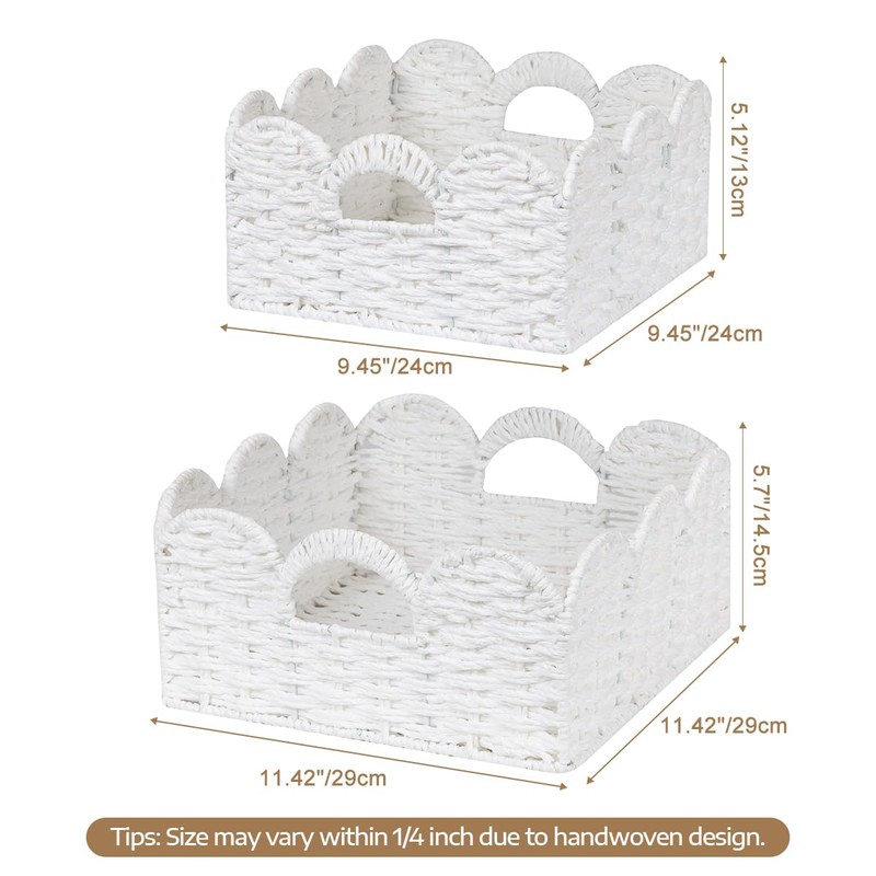 Graciadeco Scalloped Wicker Basket Natural Paper Rope Storage Baskets with