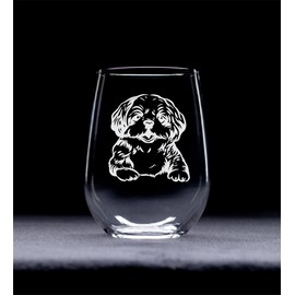 C M - Shih Tzu Dog Themed Stemless Wine Glass- 1 Piece - Shih Tzu Gift for Him, Her, Wife, Husband, Friend-Cute Dog Gift for Men Women. 17 oz. (Style S1)