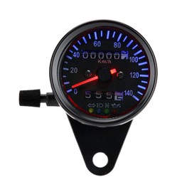 KIMISS Universal Motorcycle Odometer Gauge, for Cafe Racer & Cruisers, 12V LED Backlight Speedometer Kit, Dual Display, Easy Installation