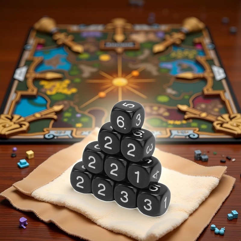 20Pcs Black 6 Sided Number Dice, Round Corner Polyhedral, Polyhedral