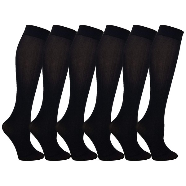 Winterlace Queen Size Trouser Socks for Women, 6 Pairs Plus Stretchy Opaque Knee High Dress Sock (6 Pairs - Black)