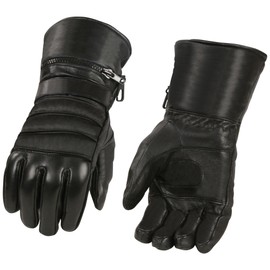 Milwaukee Leather SH232 Men's Black Leather Warm Lining Gauntlet Motorcycle Hand Gloves W/ Rain Mitten and Adjustable Strap - X-Small
