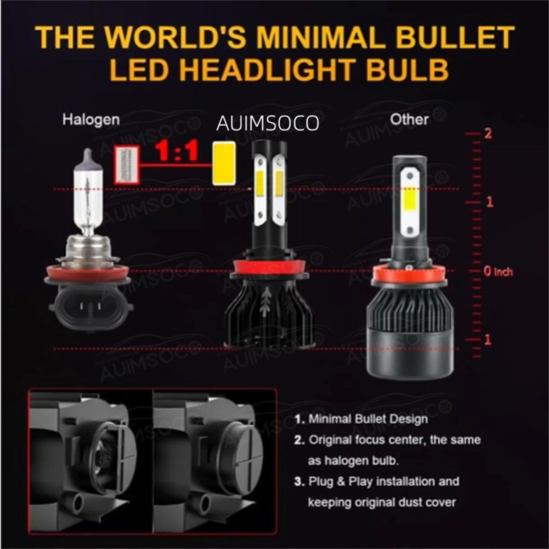 AUIMSOCO 9005 H11 LED Headlight KIT Combo Bulbs 6000K High&Low