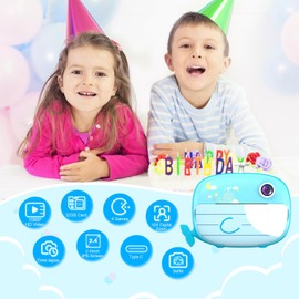 Ushining Instant Camera Children, Children's Camera 10X Zoom Digital Camera Children 2.4 Inch Screen 1080P Video Camera Selfie Camera Children with 32GB TF Card 3 Rolls Printing Paper 5 Colour