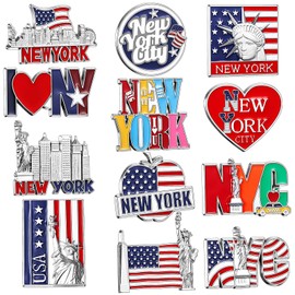 Konohan 12 Pcs New York Magnets for Refrigerator Metal NYC Fridge Magnet Magnetic New York Souvenirs USA Souvenirs Gifts Magnetic New York City Refrigerator Stickers, USA Flag, Statue of Liberty