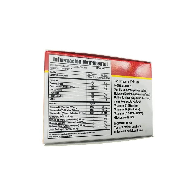 Kit 2 Torman Plus (10 Tabletas) Vigor Suplemento Alimenticio Sabor