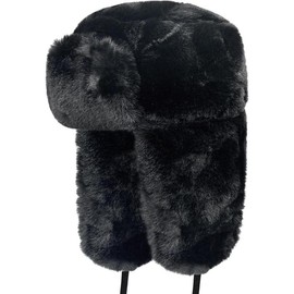 Russian Ushanka Cap Faux  Trapper Winter Ear Flap Trooper Aviator Hat  Hat Cap Black