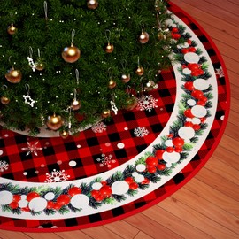 36 Inch Christmas Tree Skirt, Holiday Christmas Decorations for Xmas Tree, Snowflake Red Background Tree Skirt, Christmas Tree Decor for Home Party