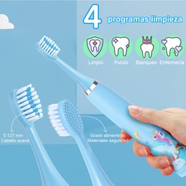 Cepillo Electrico Infantil, Juego de Cepillos de Dientes Eléctricos infantil Recargables para Niños, De 2 a 15 Años, 4 Modos, 8 Cabezales Repuesto Cepillo Dientes, Resistente Agua, para Niños y Niñas (Azul)
