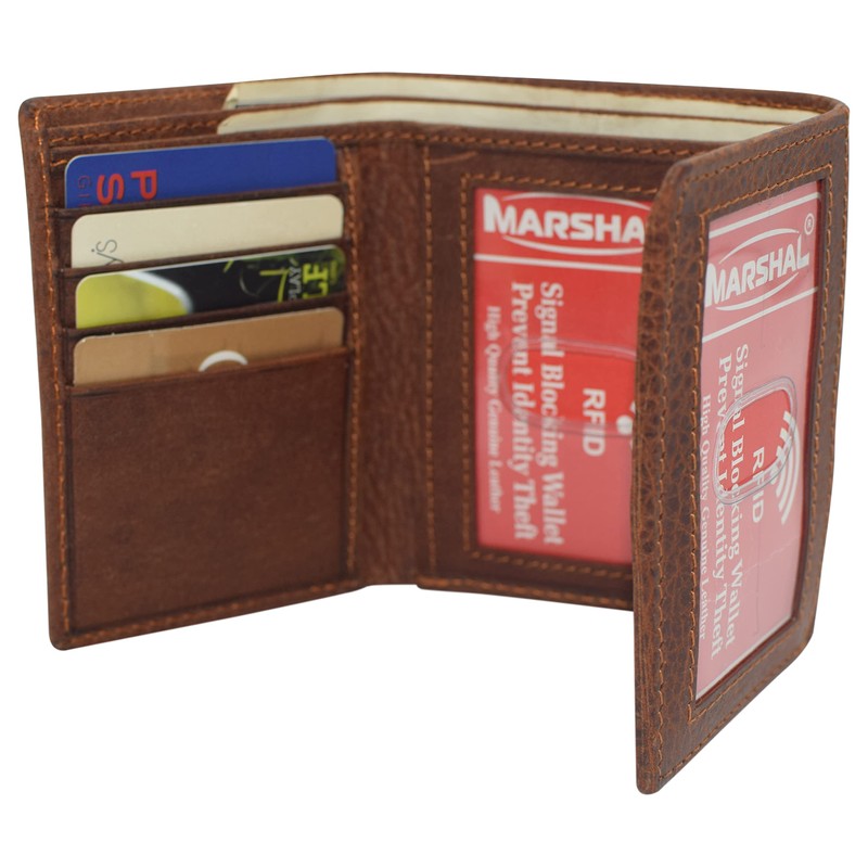 MARSHAL Real Leather Men's RFID Blocking Trifold Wallet with Outside