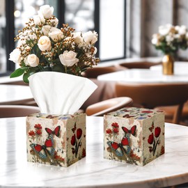 Fourluoo 12 Pack Butterfly Facial Tissues Cube Boxes 600 Sheets 3 Ply Small Retro Square Tissues Bulk for Summer Home Car Pocket Toilet Household(Retro Butterfly)