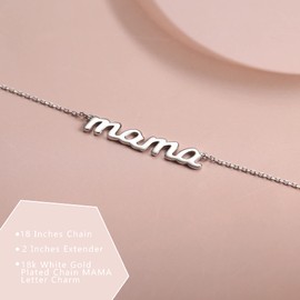 MILACOLATO Mother's Day Gifts 925 Sterling Silver Mama Necklace 14K White Gold Plated Mom Necklaces for Mom New Mum Grandma Women Wife