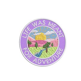 Life was Meant for Adventure Mountains Sunset Road Trees Embroidered Premium Lavender Patch Iron-on/Sew-on Nature Lover Decorative Badge Souvenir Gift Clothes Vest Jacket Jeans Hat Backpack Applique