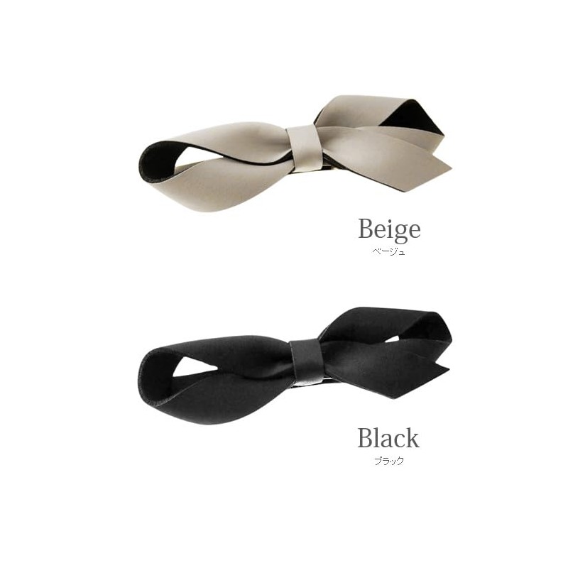 VINGTAINE H7816-BE- Barrette Ribbon, Satin, Simple, Hair Clip, Hair Accessory,