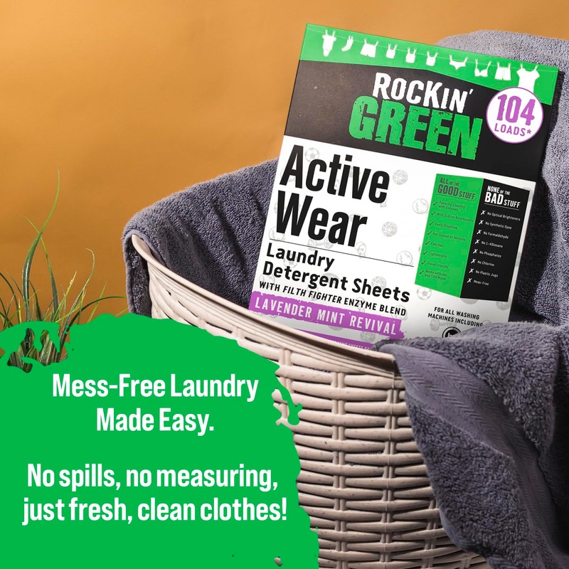 Rockin' Green Active Wear Travel Laundry Detergent Sheets - Mess-Free