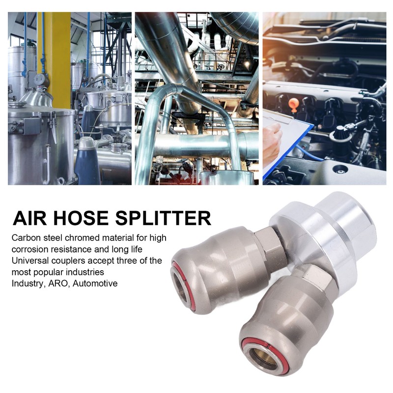 Air Hose Splitter 2 Way Carbon Steel Automatic Pneumatic Quick