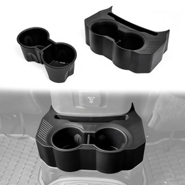 BESTAOO 2-in-1 Rear Cup Holder for JL, Removable Anti-Slip Pad, Dual Drink Tray for Back Seat, Floor Console Mounted, Easy Install, Compatible with 2018-2023 Jeep Wrangler JL JLU & Gladiator JT