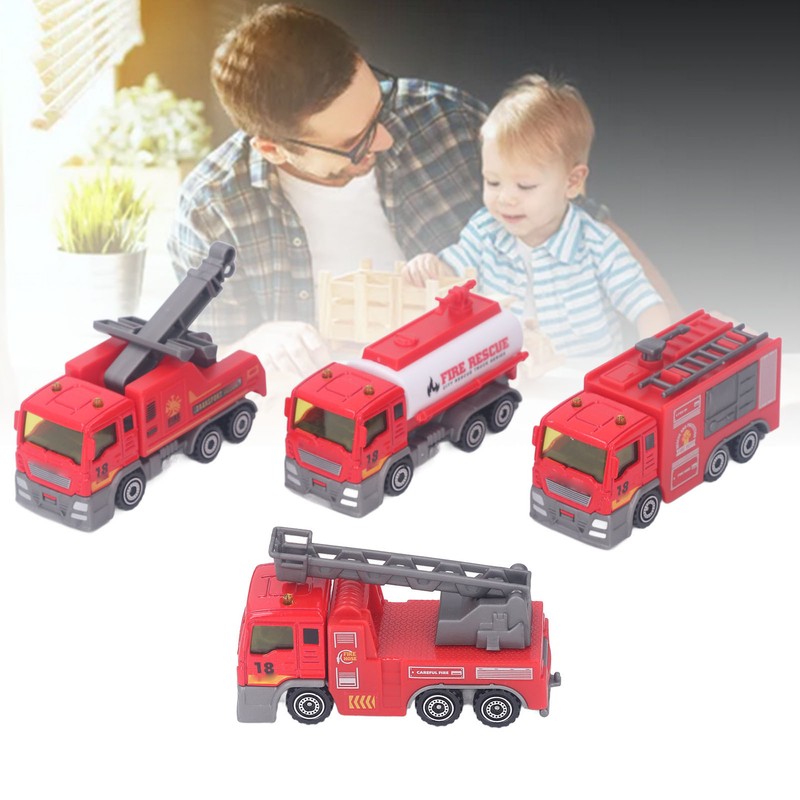 4Pcs 1: 32 Fire Truck Toy Set High Simulation Pull
