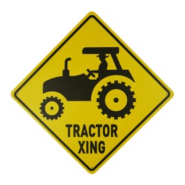 BTHUKO New Metal Tin Sign Tractor Xing Caution Crossing Sign, Farmer Tractor Gift for Indoor/Outdoor Wall Decor 12x12 Square Sign