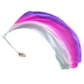 Winged Sirenny 90" Play Silk Scarf with Poi Ball, Colorful Silk Flag Ribbon Streamer, Belly Dance Practice VOI, Single Piece (Prosperity)