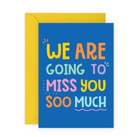 Leaving Card - "We Will Miss You So Much" - Bright and Cheerful Farewell Card for Coworkers, Colleague, Friend, Officemates or Loved One - Goodbye Card with Yellow Envelope - Comes with Fun Stickers