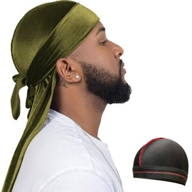 Velvet Durag for Men Wave Cap Premium Dorag for Men Women 360 Wave (Olive Green)