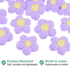 M METERXITY 20-Pack Flower Sew on Patches,1.6 Inch Handmade Beautiful Crochet Flowers Crochet Floral Petals DIY Appliques Embellishments for DIY Clothes/Hats/Hair/Bags [Purple and Yellow]