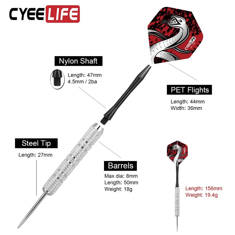 CyeeLife 12 pieces steel darts 20 sizes with PVC shafts