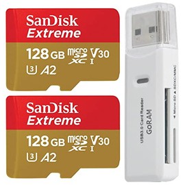 SanDisk 128GB (2 Pack) Extreme microSDXC 190MB/s UHS-I Memory Card SDSQXAA-128G-GN6MN Bundle with (1) GoRAM Card Reader (128GB, 2 Pack)