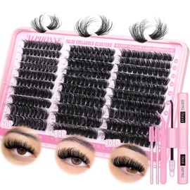 alphonse Fluffy Lash Clusters Kit 300pcs DIY Lash Extension Kit 60D+80D+100D Individual Lashes D Curl 10-18mm Cluster Eyelash Extensions Kit with Lash Bond and Seal and Tweezers by ALPHONSE