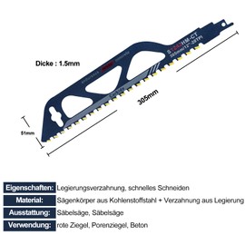 2 x Reciprocating Saw Blades, Carbide Saw Blades, Porous Concrete, Stone Reciprocating Saw Blades, Accessories Reciprocating Saw, Professional Saw Blade for Cutting Stone, Wood, Brick, Concrete,