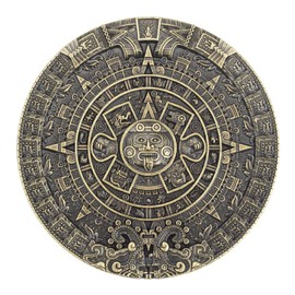 Longcreek Aztec Calendar Belt Buckle for Men, Aztec Mayan Indian Calendar Belt Buckle, Vintage Aztec Calendar, Round Belt Buckle, Punk Western Cowboy Belt Buckle, bronze