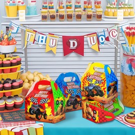 16 Pcs Monster Truck Goodie Bags, Goodie Gift Boxes for Monster Truck Birthday Party Candy Boxes Supplies Decorations Favors