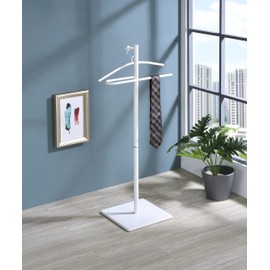 Proman Products VL17242 Kumo Freestanding Metal Valet Stand Organizer with Removable Hanger, Trouser Bar, White, 11.5" W x 11.5" D x 41" H