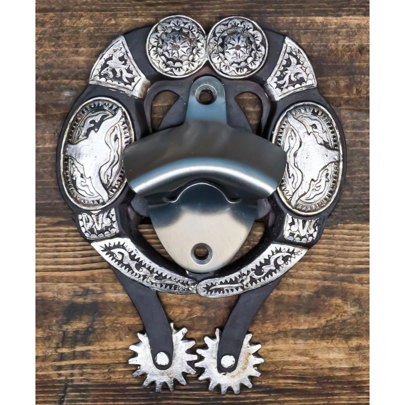 Rustic Western Cowboy Boot Spur With Silver Longhorn Conchos Wall