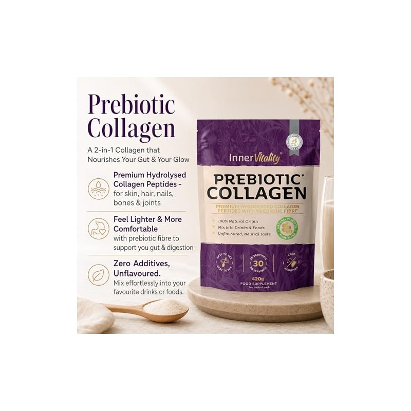 Prebiotic Collagen Powder - 420g Hydrolysed Collagen Peptides & Prebiotics