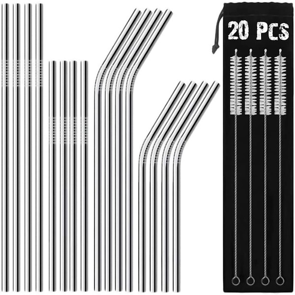 AUNEK Stainless Steel Straws, Reusable, Set of 16 Metal Straws