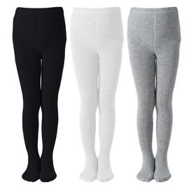 Marchare Little Kids Winter Tights Thick Cotton Solid Leggings School Uniform Warm Stockings For Girls Black/White/Grey 3 Pack 4-6 Years