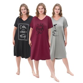 FEREMO 3 Pack Plus Size Women's Nightgown Soft Print Nightshirts for Women Short Sleeve Sleepwear (Set4,4X)
