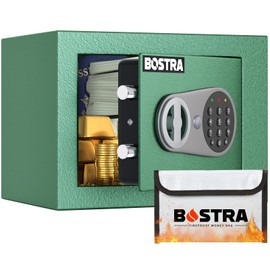Bostra Fireproof Safe Box with Sensor Light & Fireproof Bag, Digital Keypad, Home Security Safe for Cash & Jewelry - Green, 0.23 Cubic Small