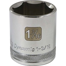 Dynamic Tools D016338 1/2" Drive 6 Point SAE Socket with 1-3/16" Standard Length, Chrome Finish